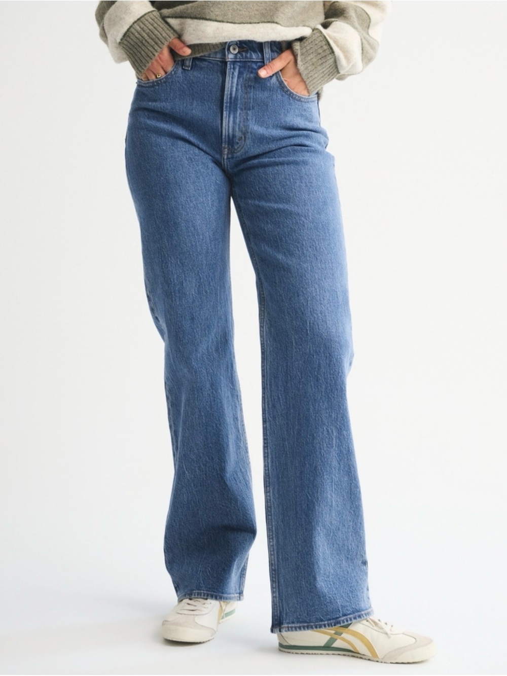 Abercrombie & Fitch Medium Blue High-Rise Wide-Leg Jeans